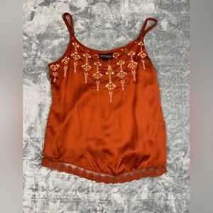 Shyanne Rust Orange Embroidered Satin Camisole